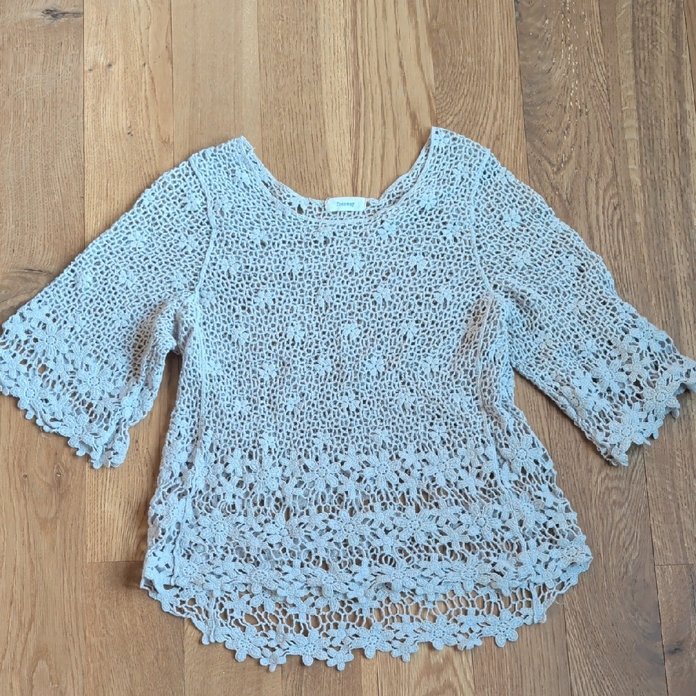 Freeway Light Gray Crochet Lace Tunic